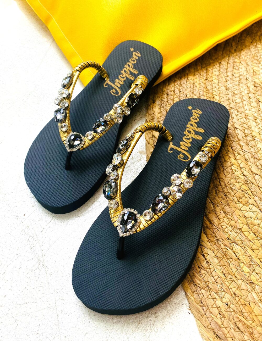 Jeweled Flip Flops, Bling Flip Flops, Black Sandals For Woman, Wedding Sandals, Beach Wedding Rhinestone