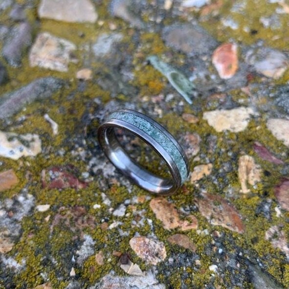 Moss Agate Ring - Wedding Band For Women & Titanium