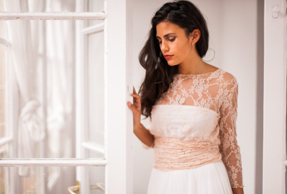 Wedding Dress Sleeves, Rose Quartz Bridal Gown, Pastel Pink Lace Wedding Dress, Romantic Bohemian Blush Gown