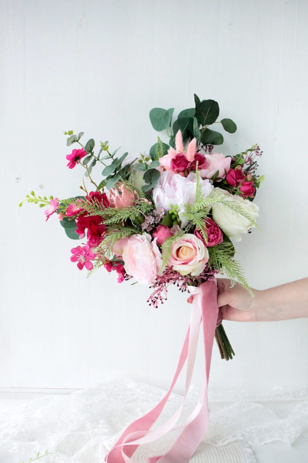 Bright Pink Wedding Bouquet, Flowers Bouquet, Boho Bouquet, Bridal Bouquet, Rustic Boho Wedding Bouquet, Silk Flower Bouquet