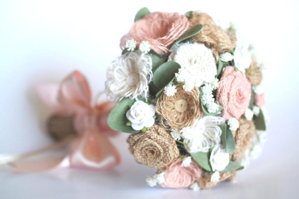 Alternative Bride Wedding Bouquet, Artificial Flowers Bridal Fabric Bouquet