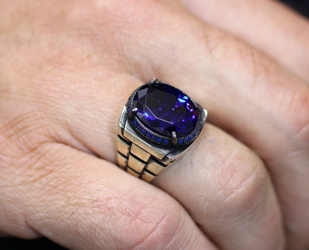Men Sapphire Handmade Ring, Mens Silver Gift For Him, Men, Jewelry