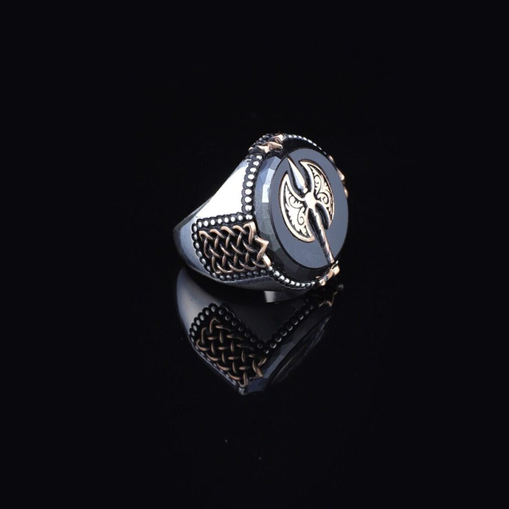 Black Onyx Men's Ring, Ax Sterling Silver, Mens Axe Gift For Boyfriend