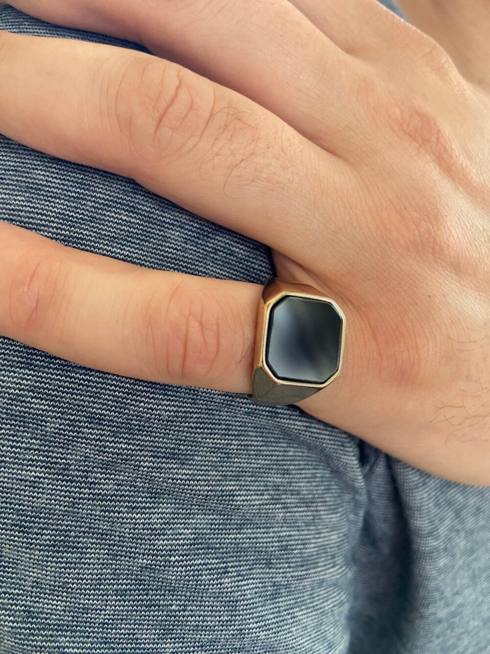Gold Onyx Ring, Signet Black Stone 14K Pinky Crest Men Ring
