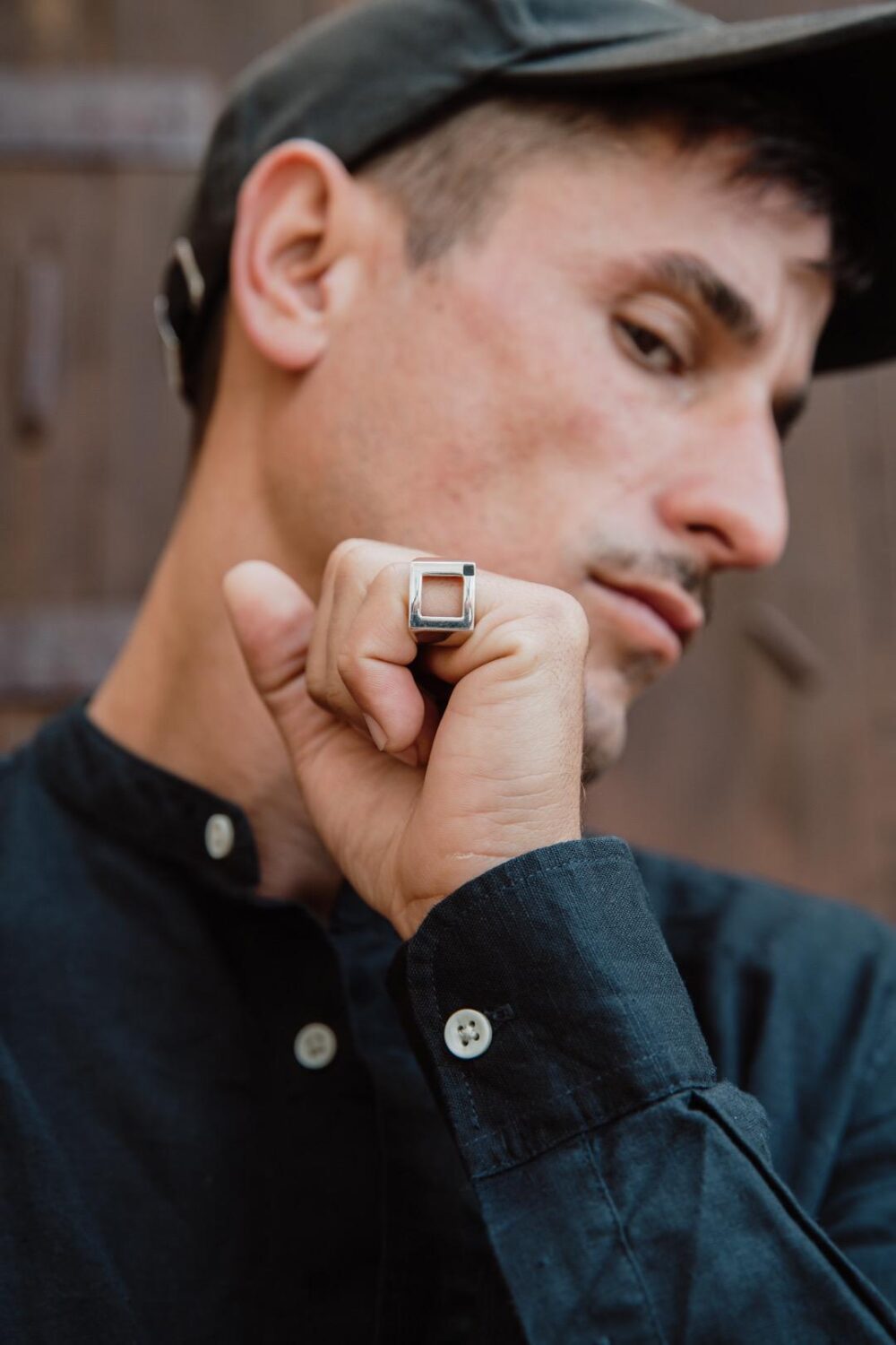 Men Onyx Pinky Ring/ Ring Onyx/ Silver Square Mens Sterling