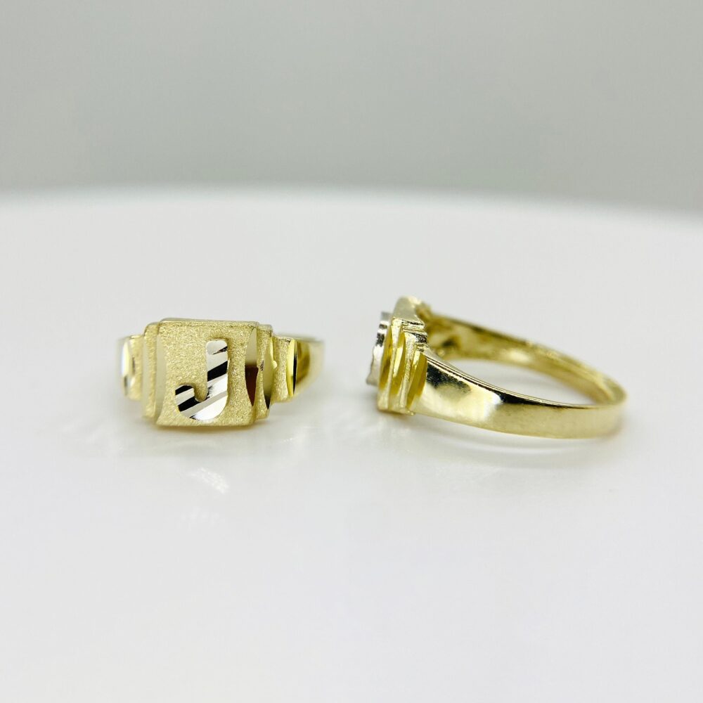 10K Solid Gold Diamond Cut Initial Letter Monogram Ring For Baby/Extra Small Size Alphabet Classic Jewelry Toddler Kids