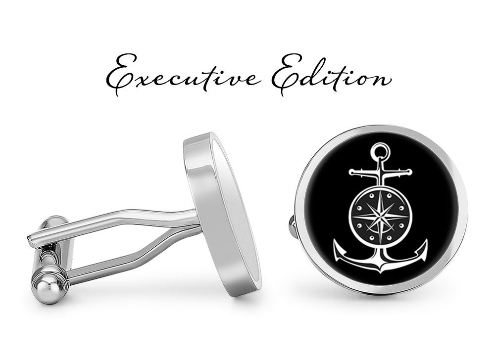 Nautical Anchor Cufflinks - Map Compass Cuff Links | Lifetime Guarantee S2623