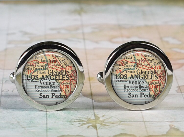 Los Angeles Cufflinks, Angleles Map Cufflinks Anniversary Or Wedding Gift For Groom Groomsmen Best Man Father's Day Dad