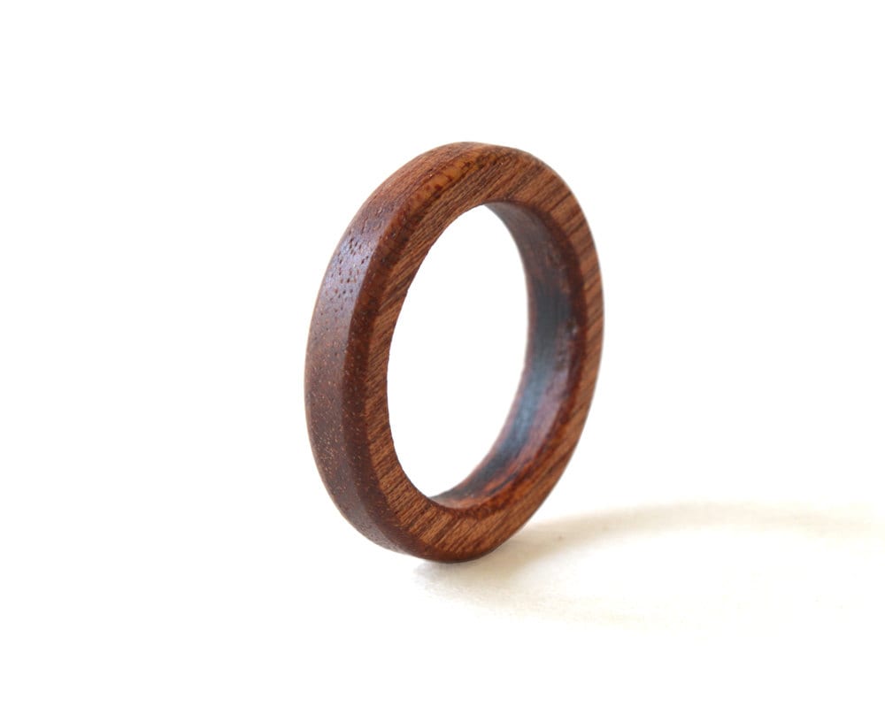 Wood Ring, Mahogany Wedding Band, Rings For Men, Engraved Ring