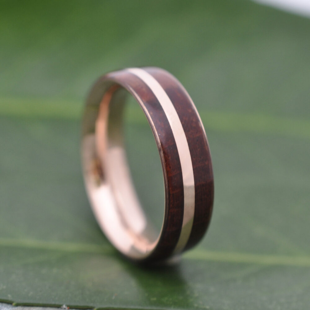 Rose Gold Ring, Guapinol Wood Wedding Band, & Wooden Mens Ring