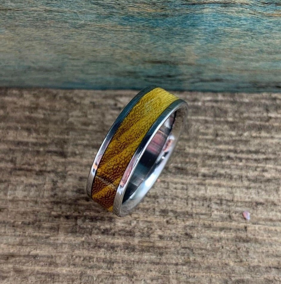 Men's Wooden Wedding Ring - Titanium Band With Wood Inlay Osage Orange For Him