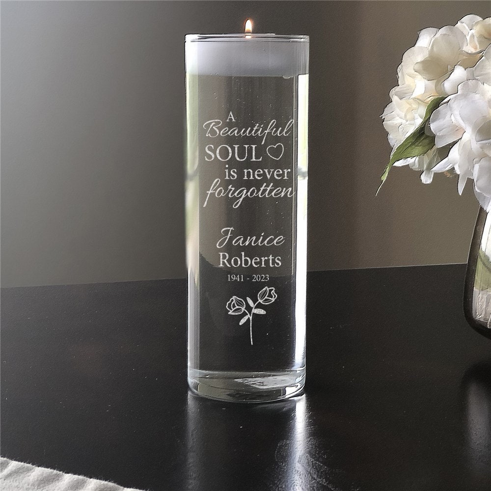 Engraved Your Light Shines Bright Memorial Floating Candle Vase, Memorial Vase, Candle, Memorial, Glass Forever in Our Heart