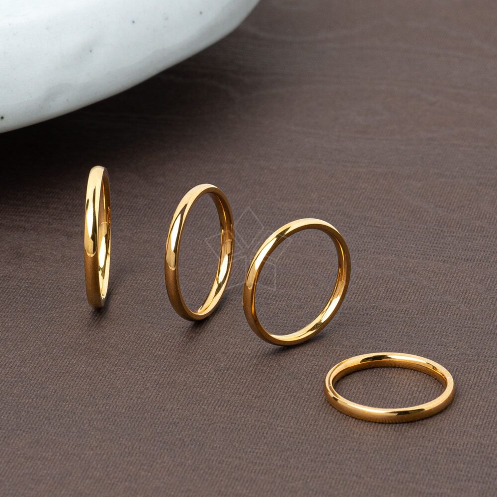 Sg148/1 Pcs - Glossy Polished Stainless Steel Ring, 2mm Dome Gold Plated Band. Plain Comfort Fit Classic Band Rings Sizes 5-9