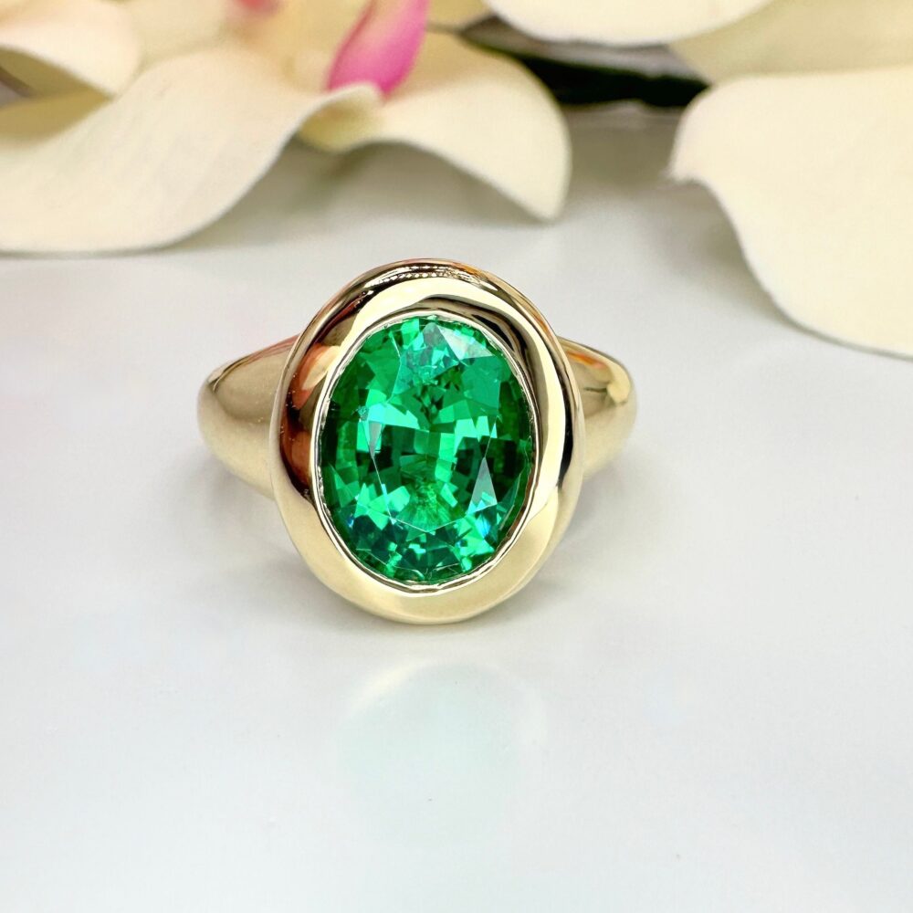 Oval Emerald Statement Ring 14K Solid Gold, Mens Green Ring, Mens May Birthstone Pinky Signet #6290