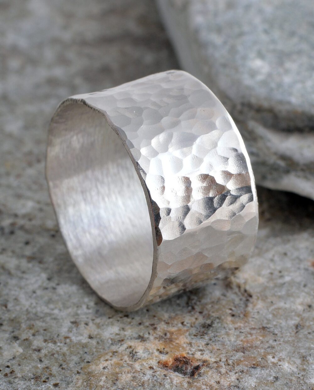 sterling Silver Handmade 10mm Hammered Band Ring 925 Hammer Finish
