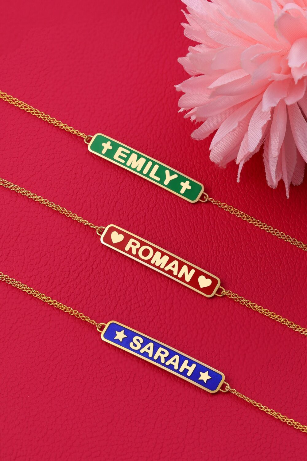14K Gold Custom Name Bar Bracelet, Family Best Friend Enamel Dainty Personalized Bracelet For Women, Jewelry Gift