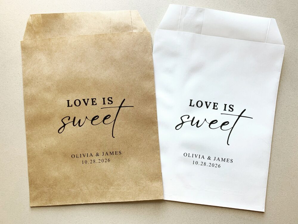 25 Love Is Sweet Favor Bag || Personalized Wedding Favor Bag, Coffee Cookie Donut Reception Bag