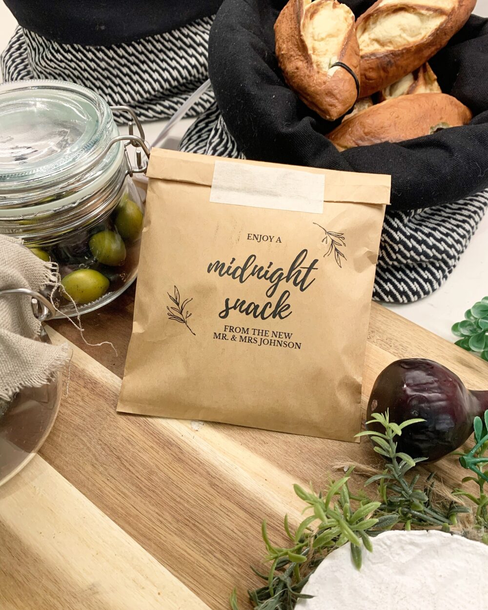 25 Enjoy A Midnight Snack Favor Bag || Personalized Wedding Favor Bag, Coffee Cookie Donut Reception Bag