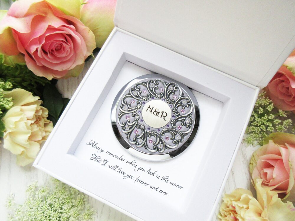 Groom To Bride Gift | Custom Couple Initials Personalized Compact Mirror, Wedding Gift, Bridal Shower Favors