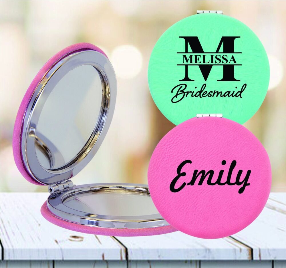 Personalized Bridesmaid Gifts, Bridal Party Pink Compact Mirror, Proposal Gift, Custom Wedding Bride Cosmetic Mirror