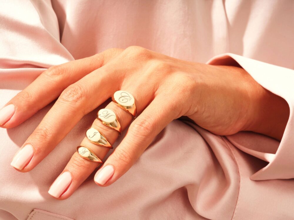 14K & 18K Solid Gold Engraved Oval Signet Ring/Shape Pinky Yellow, Rose, White For Men Women Name
