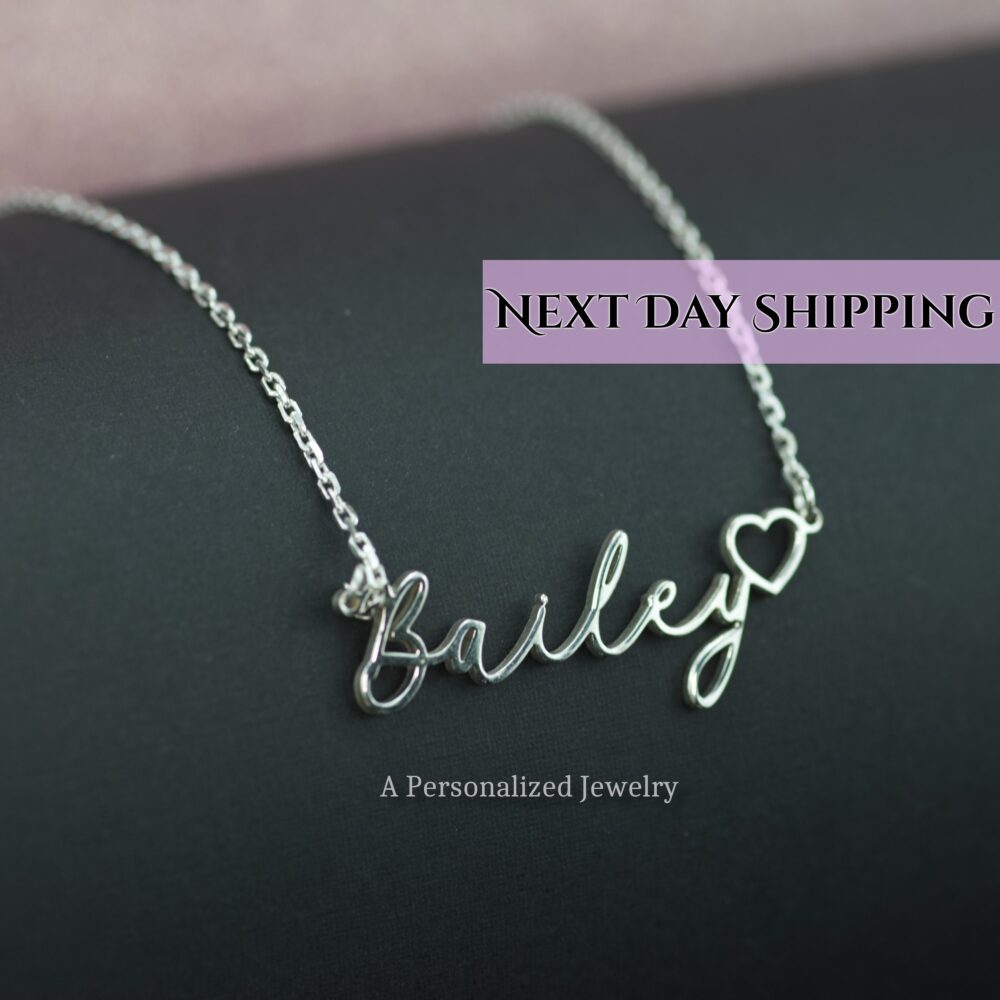 Signature Necklace With Heart, Custom Gold Or Sterling Silver Necklace, Dainty Tiny Name Jewelry, Gift For Her, Bridesmaids