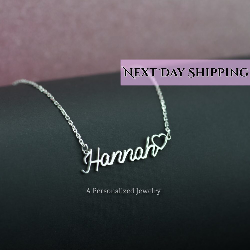 Name Necklace, Sterling Silver Signature Necklace With Heart, Dainty Jewelry, Gift For Her, Christmas