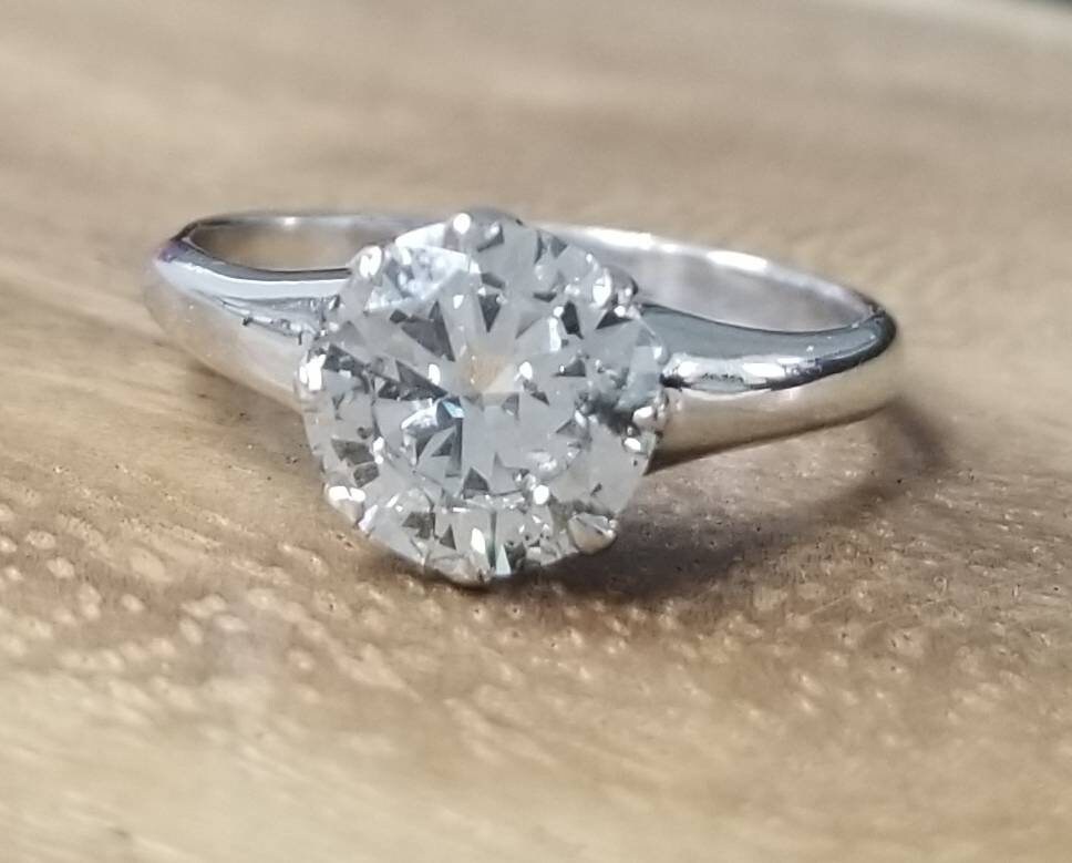 1.47Carat 14K White Gold Vintage Engagement Ring Round Cut Natural Diamond Si2-I Circ 1930's