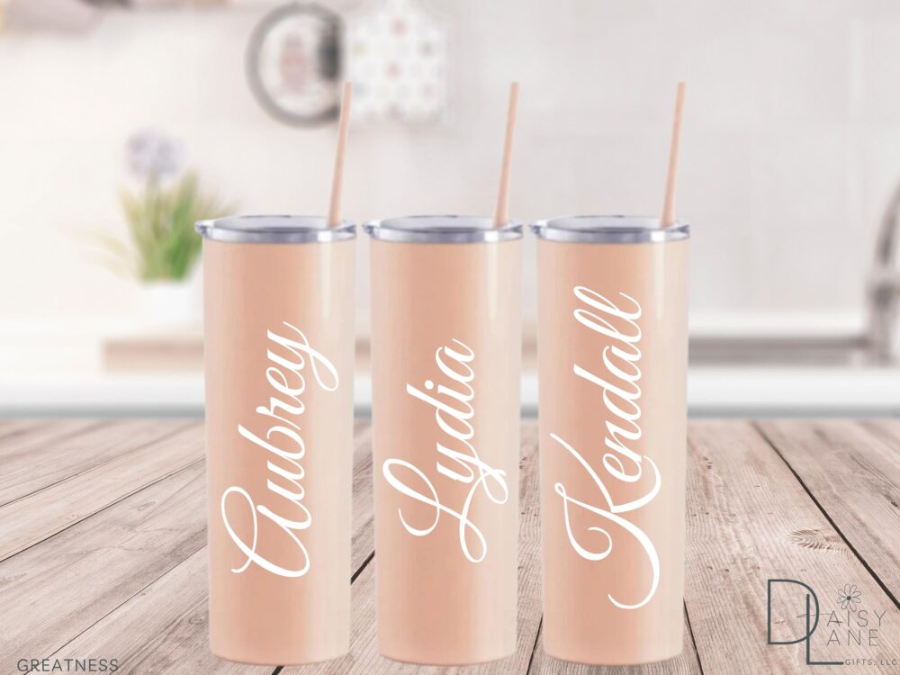 Glitter Blush Tumbler, Personalized Cup, Skinny Stainless-Steel, Bridesmaid Customizable, Birthday Gift, Girls Trip, Water Bottle