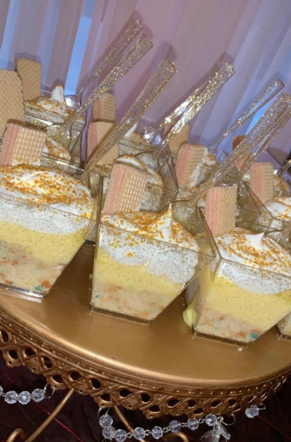 Glitter Dessert Parfait Favor Cups With Mini Spoons Appetizer For Party Clear Plastic Cup Display Gold Silver