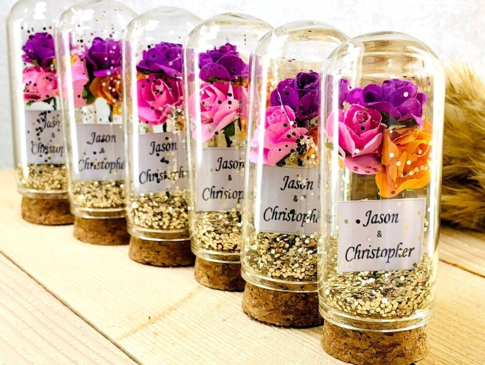 Gorgeous Glass Tube Party Gifts With Colorful Triple Rose Gold Glitter, Bridal Shower Thank You Favors For Guests, Birthday Baby