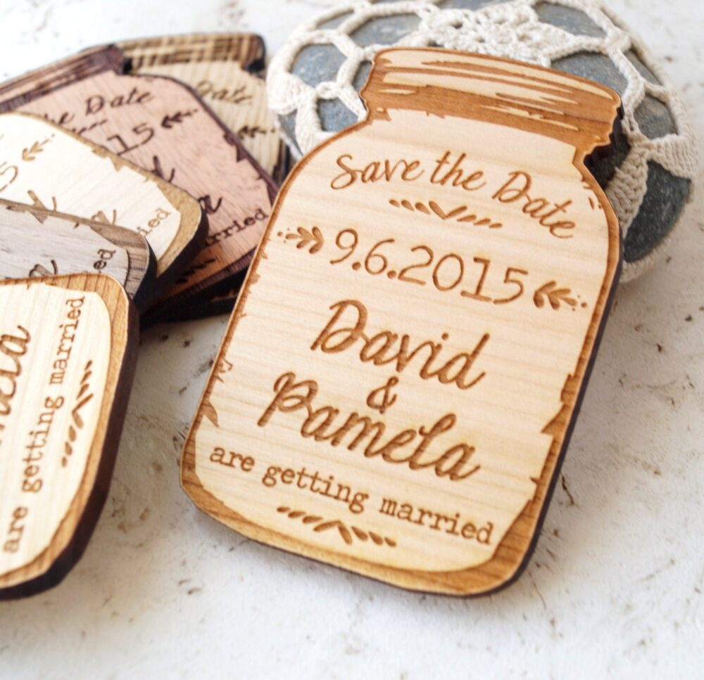 Mason Jar Magnets, Save The Date Magnet, Rustic Date, Dates, Wooden Magnet
