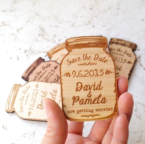 Mason Jar Save The Date Magnet, Personalized Date, Wedding Invitation.rustic Magnet.wood Magnet
