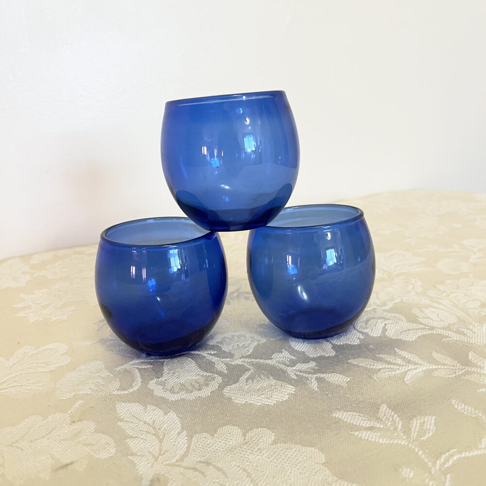 3 Solid Cobalt Glass Candle Tea Light Holders Decor Collection Set Of Two Bath Center Pieces