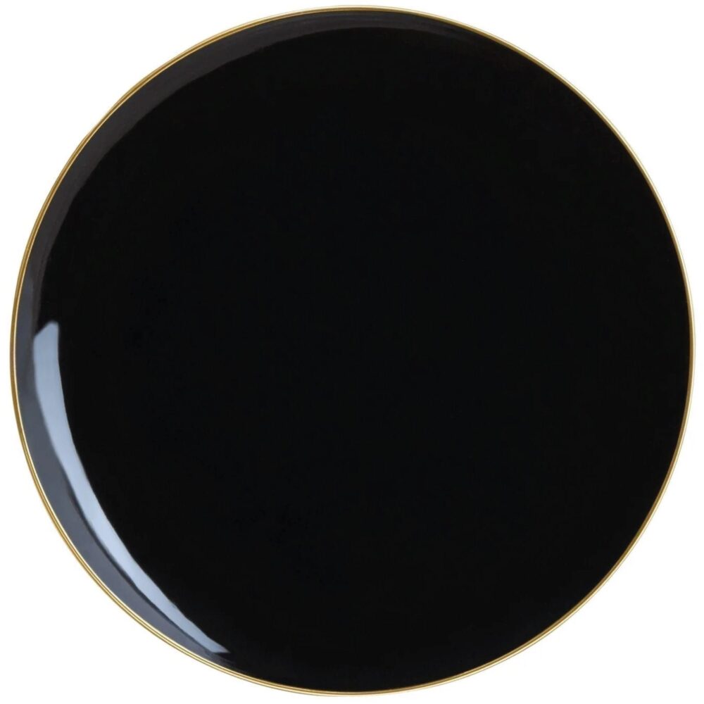 Black With Gold Rim Plastic Dinner Plates 10Ct | Party Decor Graduation New Year's Eve 1920S Birthday