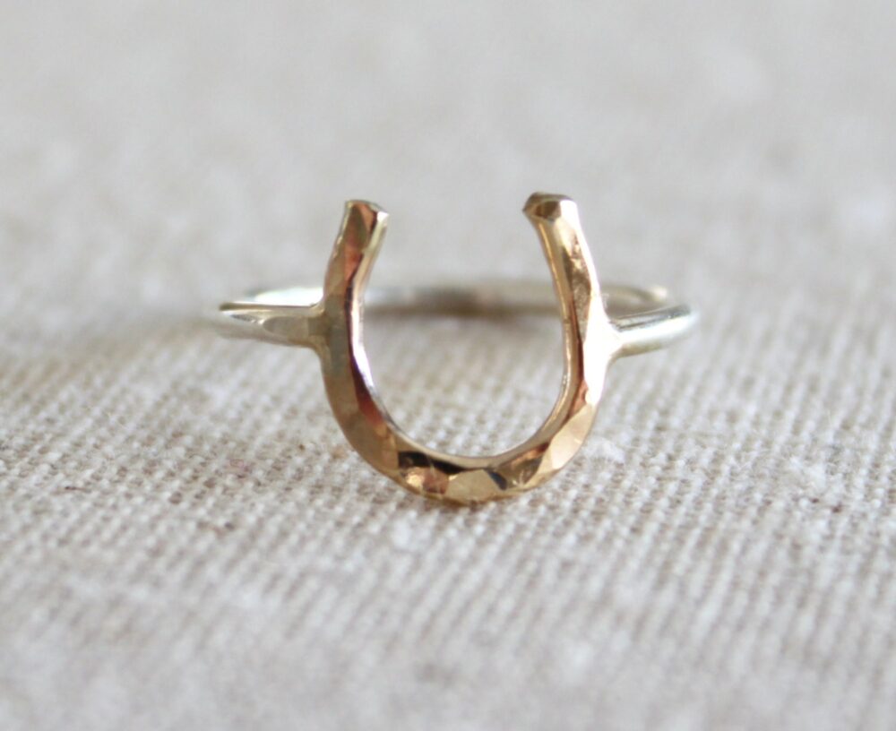 Dual Color Horseshoe Ring ~ Sterling Silver 14Kt Yellow Gold Filled Handcrafted