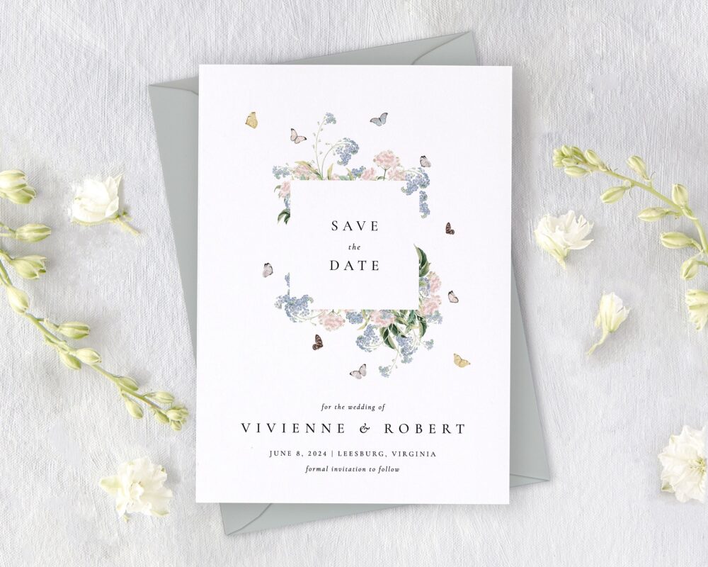 Butterfly Save The Date, Modern Wedding Dates, Purple Stationery, Date Cards For Spring Summer | Vivienne