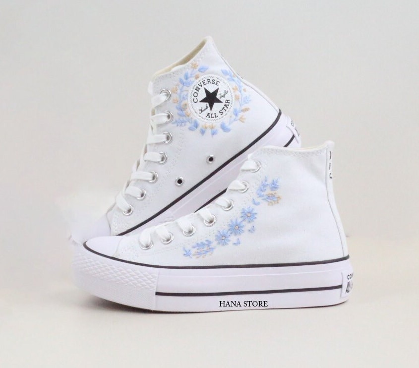 Custom Converse Platform/ Wedding Flowers Embroidered Platform Shoes/ Bridal Sneakers/ Personalized Sneakers