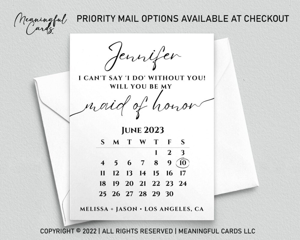 Maid Of Honor Proposal Card, Minimalist Save The Date Calendar, Personalized Will You Be My Honor? Custom Card