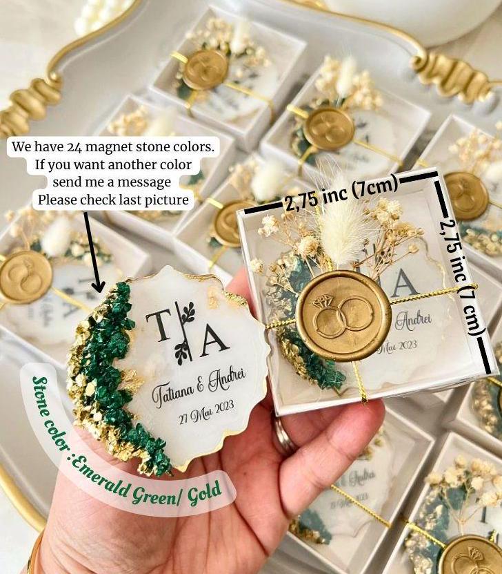 Personalized Wedding Emerald Green Magnet Gift, Elegant Save The Date Magnet, Nikkah Favor, Unique Gift For Guest, Engagement