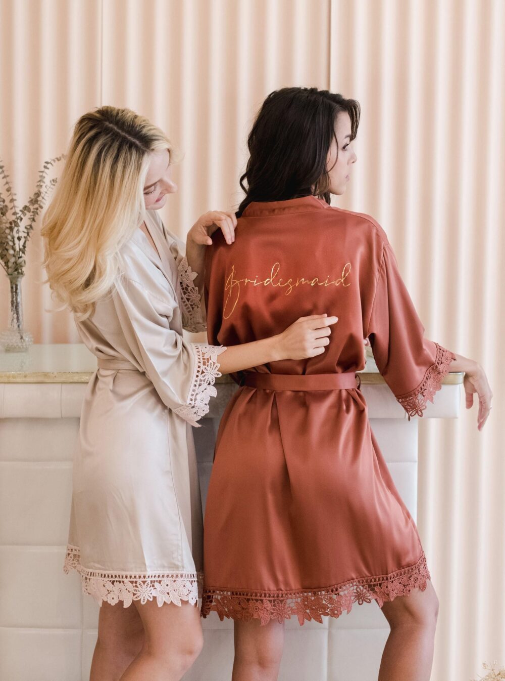 Lace Bridesmaid Robes Front + Back Monogram | 18 Colors Bridal Party Gifts Proposal Robe Wedding