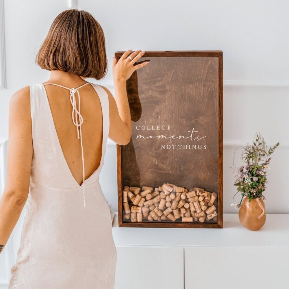 Wine Cork Collector, Collect Moments Not Things, Wood Memories Box Large Frame, Boho Decor, Display Box, Bohemian Home Wall Decor