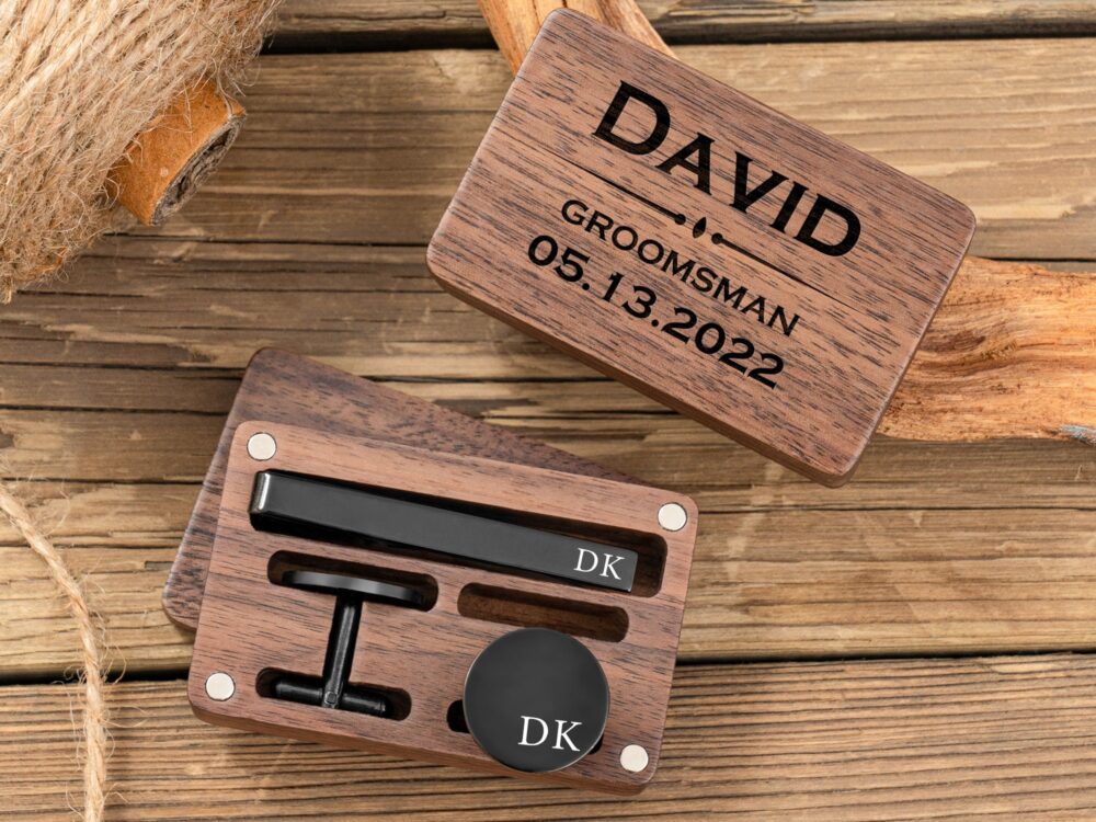 Personalized Groomsmen Cufflinks, Engraved Cufflink With Box, Custom & Tie Clip Set, Men Gifts, Proposal