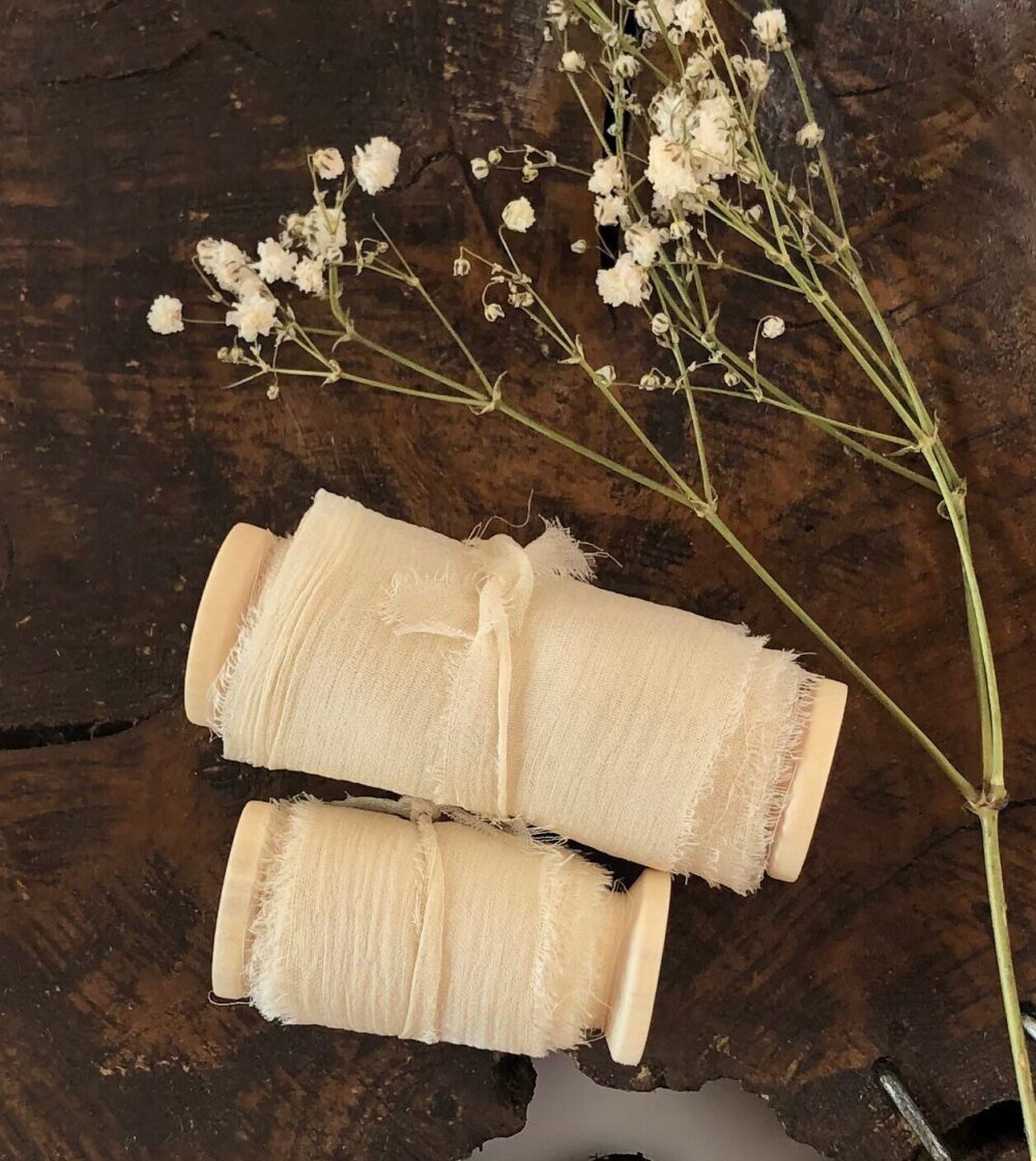 Champagne Hand Dyed Silk Georgette Ribbon//Plant Dyed//Eco Dyed//Wedding//Bouquet Ribbon//styling Ribbon//Photo Prop//Gift Ribbon//Cream