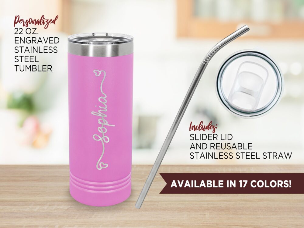 Flower Girl Gift - Personalized Tumbler With Straw, 22 Oz. Custom Engraved Stainless Steel Tumbler, Wedding Party, Bridesmaid