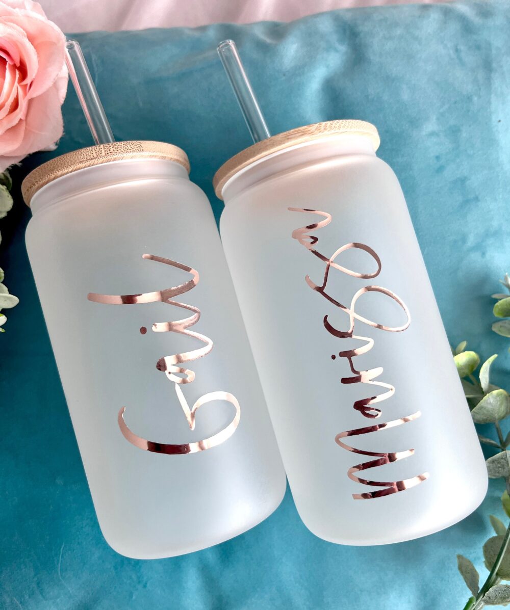 Personalized Tumbler For Bridesmaid, Custom Beer Can Glass, Ice Coffee Cup, Bridal Party Gifts, Libbey with Lid & Straw, Proposal Box