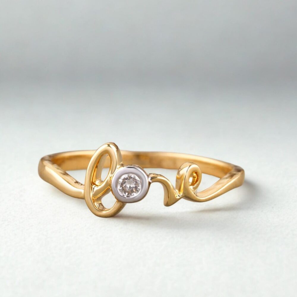 Diamond Love Ring in 14K Solid Gold, Proposal With Natural Diamonds, Ready To Ship, Women's Day Gift