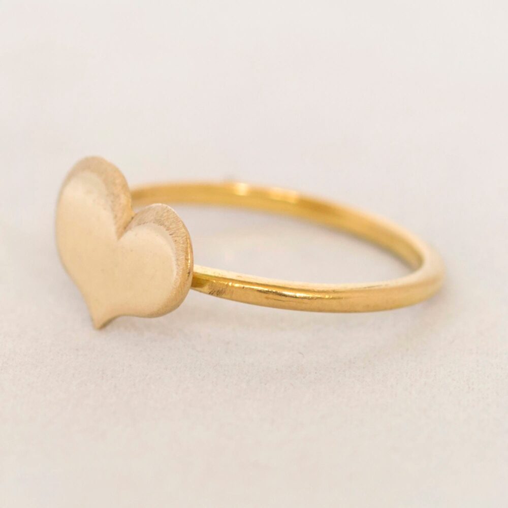 14K Gold Heart Ring. Handmade Minimalist Yellow Gold Love Ring. Big Flat Midi Ring Pinkie. Simple Christmas Birthday Gift Solid Beveled