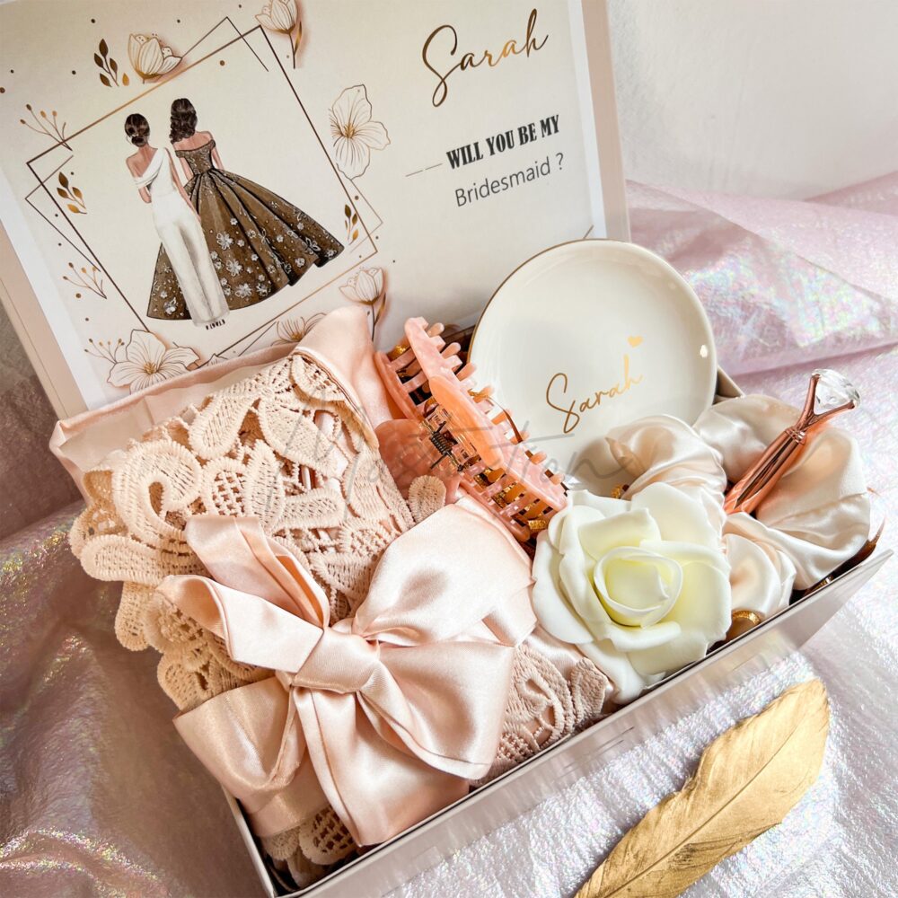 Bridesmaid Proposal Box With Satin Lace Robe, Bridesmaid Gift Box Set Personalized Invitation Card, Wedding Favors Msp0