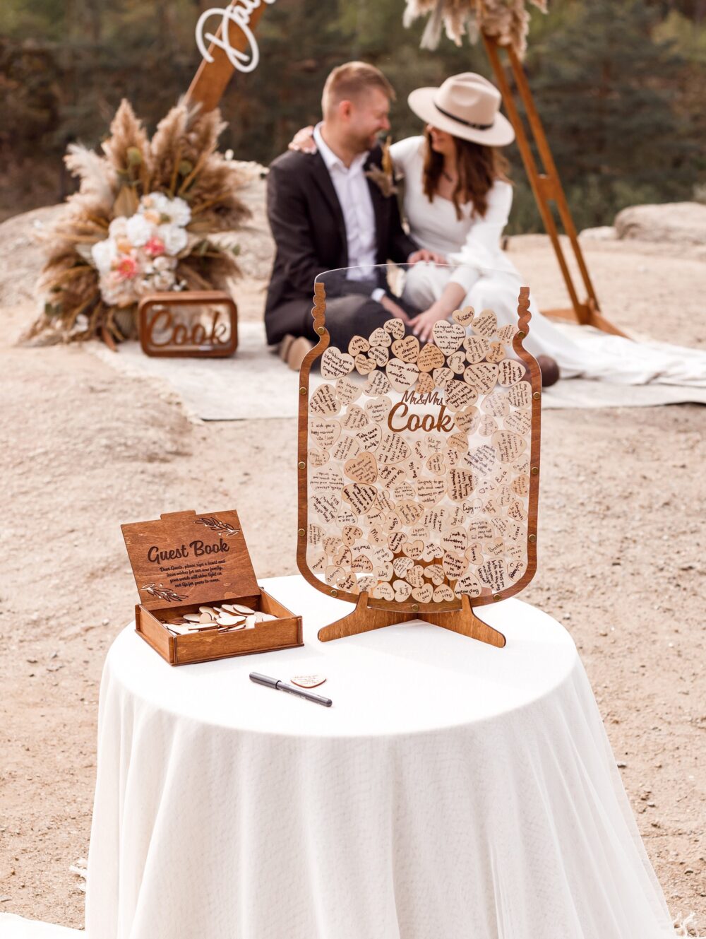 Mason Jar Wedding Guest Book Alternative, Advice Box, Personalized Engagement Gift, Wooden Guestbook For Rustic